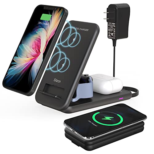 Wireless Charger,FYEZON 3 in 1 Foldable Fast Charging Station Compatible with iPhone 13/12/11/Pro/Max/XS/Max/XR/XS/X, Charging Stand for Android Phone, Apple Watch & Airpods (Black)