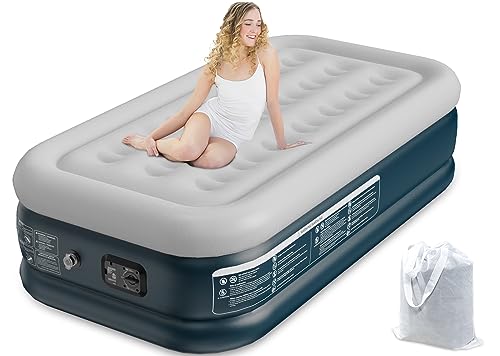 Sprinq Twin 18 Inch Luxury Air Mattress with Built-in Pump, Adjustable Flocked Top, Portable & Adjustable Rest, Green