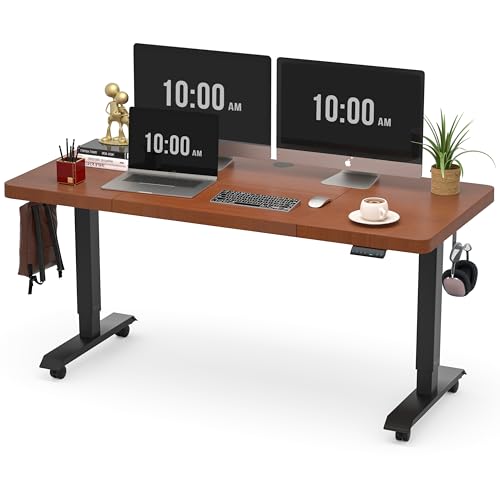 Monomi Electric Standing Desk, 55x24 Inches Adjustable Height Desk, Home Office Sit Stand Up Desk (Black Frame/Cherry Top)