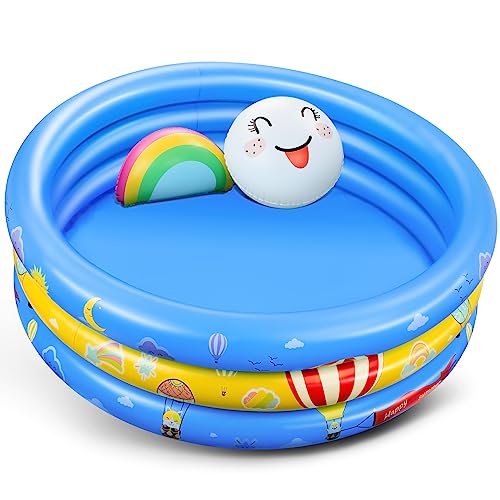 49'' Extra Large Kiddie Pool丨Rainbow Inflatable Swimming Pool for Kids with Inflatable Toy Rainbow Smile Face丨Summer Blowup Kid Pool Portable Ball Pit Pools for Kids Backyard Party Outdoor Water Toy