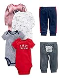 Simple Joys Baby Boy's 6 piece Little Character sets Sleepwear, Red/Navy Bear, 3-6 Months