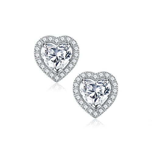 Moissanite Stud Earrings for Women, 1CT D Color VVS1 Clarity Lab Created Heart Moissanite Earrings S925 Sterling Silver Statement Earrings Moissanite Stud Earrings Gifts for Women Wedding Jewelry