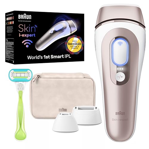 Braun IPL Skin i·expert, at Home Hair Removal, Holiday Gifts for Women and Men with Free App, Vanity Case, Venus Razor, 3 Smart Heads, PL7243