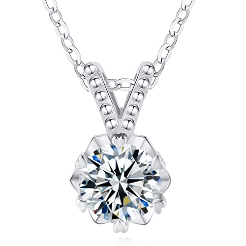 AmoreNel Moissanite Pendant Necklace for Women,D Color VVS1 Lab Created Simulated Diamond 18k white glod plated 925 Sterling Silver Solitaire Necklace valentine's day jewelry gifts