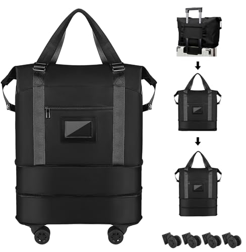 IAMOL Travel Duffel Bag with Detachable Wheels Foldable Rolling Luggage Expandable Carry On Bag Lightweight Suitcase for Men Women