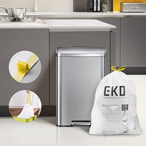 EKO Easy-Dispense Roll of 60 Count Extra-Strong Drawstring Kitchen Trash Bags - 13 Gallon Garbage Bags (40L-60L) 1 pack, Code F