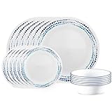 Corelle Vitrelle 18-Piece Service for 6 Dinnerware Set, Triple Layer Glass and Chip Resistant, Lightweight Round Plates and Bowls Set, Ocean Blue