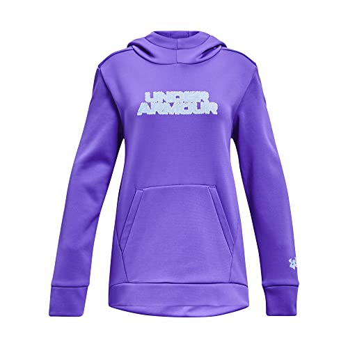 Under Armour Girls Armour Fleece Branded Hoodie, (184) Brilliant Violet / / Oxford Blue, Youth Large