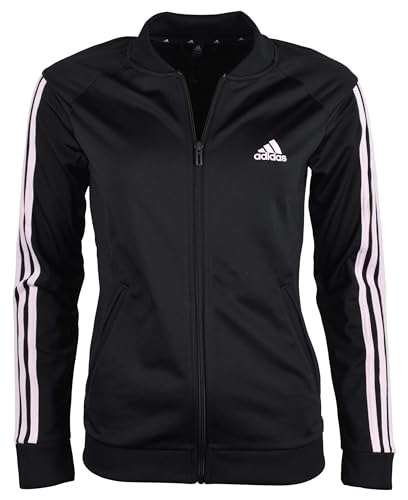 adidas Women's Essentials Tricot 3-Stripe Full-Zip Track Jacket - Black/Pink - L