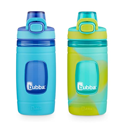 Bubba Flo Kids Water Bottle with Silicone Sleeve, 16oz., 2 Pack, Island Teal & Pool Blue