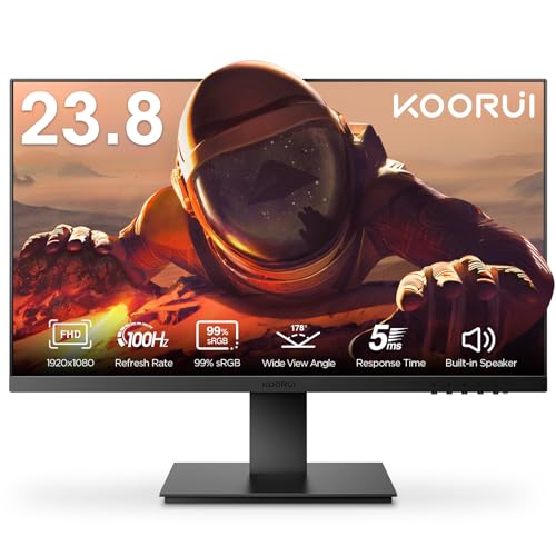 KOORUI 24 Inch Computer Monitor FHD 1920 x 1080p 100HZ, Built-in Speakers, Ultra-Slim Bezels, 75mm VESA Mountable, Tilt Adjustable, HDMI, VGA, Black