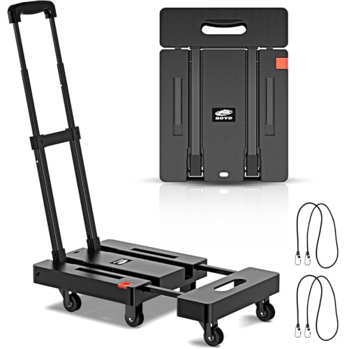 SOYO Folding Hand Truck, 500lbs Heavy Duty Dolly, Portable 6 Wheels Collapsible Luggage Cart with 2 Elastic Ropes for Moving, Travel, Shopping, House Office Use, Black