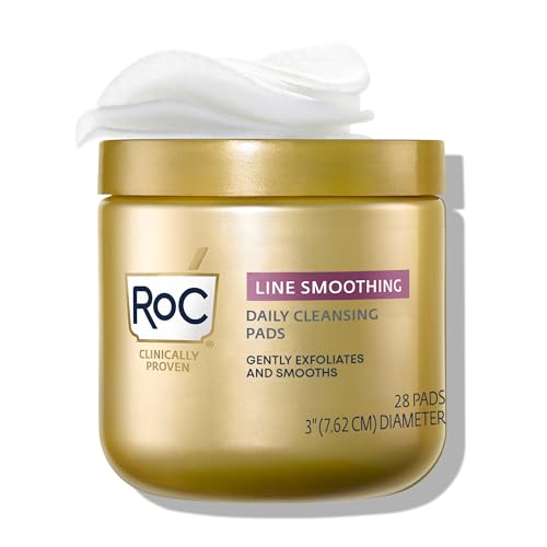 RoC Resurfacing Disks, Hypoallergenic Exfoliating Makeup Remover Pads for Wrinkles and Skin Tone, Hypo-Allegenic Skin Care, Oil-Free Daily Cleanser, 28 Count (Packaging May Vary)