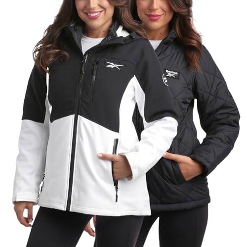 Reebok Women’s Winter Coat – Waterproof Windbreaker Jacket with Removable Puffer Coat – System Jacket for Women (S-XL), Size Large, White/Black