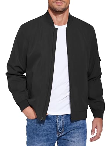 COOFANDY Mens Lightweight Casual Windbreaker Jacket Spring Bomber Jackets Fashion Zip Up Outdoor Coats, Black, Medium