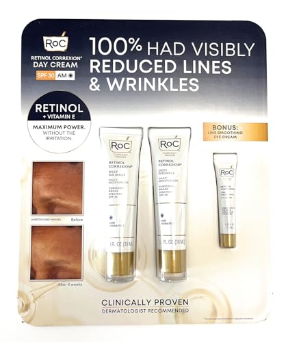 RoC Retinol Correxion Day Cream with SPF 30, 1.3 Fl Oz (Pack of 2) with bonus line smoothing cream