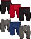 AND1 Men's Underwear Boxer Briefs - 6 Pack Performance Stretch Long Leg Compression Boxers for Men with Contour Pouch (S-3XL), Size Medium, Black/Blue/Charcoal/Red