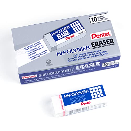 Pentel Hi-Polymer Block Eraser, Large, White, Pack of 10 Erasers (ZEH10PC10)