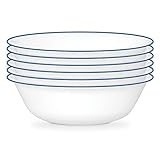 Corelle 6-Piece 18oz Round Bowls, Vitrelle Triple Layer Glass, Perfect for Soup, Cereal and Snacks, Lightweight, Chip and Scratch Resistant, Microwave and Dishwasher Safe, Botanical Stripes