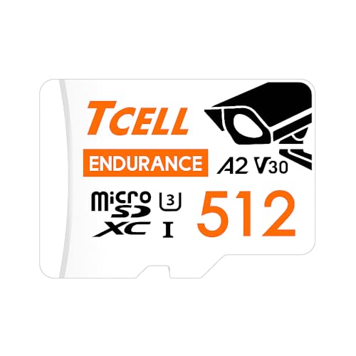 TCELL High Endurance 512GB microSDXC Memory Card with Adapter- A2, UHS-I U3, V30, 4K, Micro SD Card, Read/Write up to 100/80 MB/s, Full HD Microsd for Dashcams, IP/Baby/Body/Pet Cams, Monitoring, CCTV