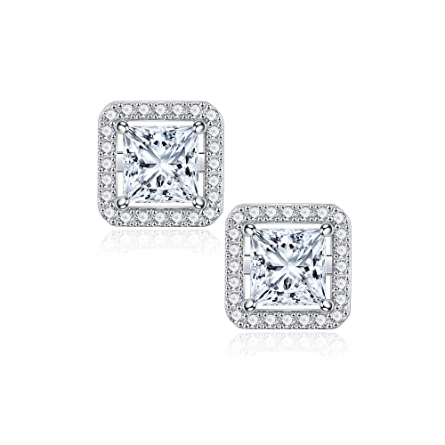 1.6ct Moissanite Stud Earrings for Women, D Color VVS1 Clarity Lab Created Brilliant Princess Cut Moissanite Earrings S925 Sterling Silver Statement Earrings Moissanite Stud Earrings Gifts for Women