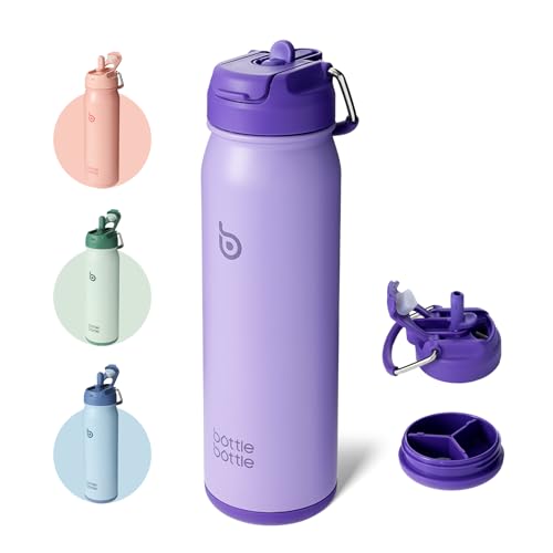 BOTTLE BOTTLE 24 oz sports water bottle stainless steel insulated water bottle with straw and pills holder (purple)