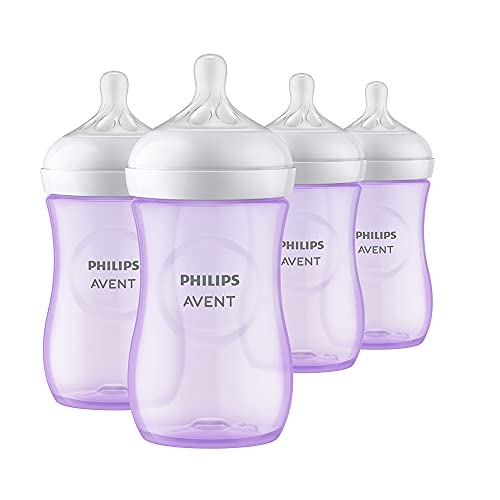 Philips Avent Natural Baby Bottle with Natural Response Nipple, Purple, 9oz 4pk, SCY903/34