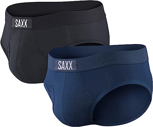 SAXX Underwear Co. Men's Ultra Super Soft Brief Fly 2Pk, Black/Navy, Medium