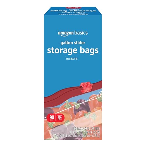 Amazon Basics Slider Gallon Food Storage Bags, Stand & Fill, 90 Count