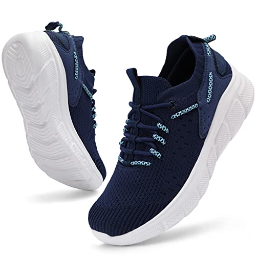 HKR Walking Shoes Women Arch Support Tennis Shoes Soft Lace Up Sneakers Breathable Mesh Running Shoes for Sport Navy 6 US