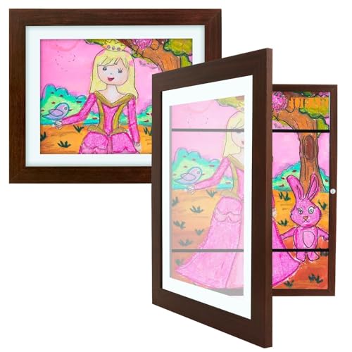 AUEAR Kids Art Frames 10x12.5 Childs Artwork Display Frame- Front Opening Real Glass Display, Horizontal and Vertical for Artworks, Crafts, Photos, Kids Drawings or Notification (Brown, 2-pack)