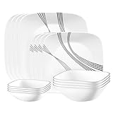 Corelle Urban Arc 16pc, Service for 4, Dinnerware Set, 8 Plates Bowls, Chip & Break Resistant, Dinner and Corelleware White