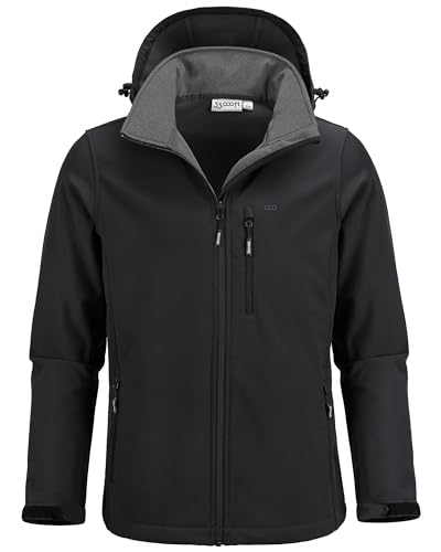 33,000ft Men's Softshell Jacket with Hood Fleece Lined Windbreaker Lightweight Waterproof Jackets for Hiking