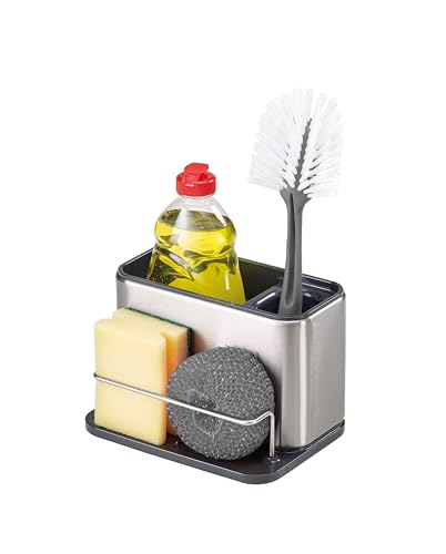 Joseph Joseph Surface Sink Caddy Stainless Steel Sponge Holder Organizer for Kitchen, Large, Grey