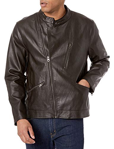 Levi's Men's Faux Leather Motorcycle Jacket, Dark Brown Asymmetrical, Medium