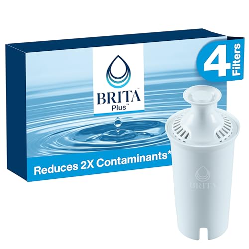 Brita Plus Water Filter, BPA-Free, High-Density Replacement Filter for Pitchers and Dispensers, Reduces 2x Contaminants*, Lasts Two Months or 40 Gallons, Includes 4 Filters