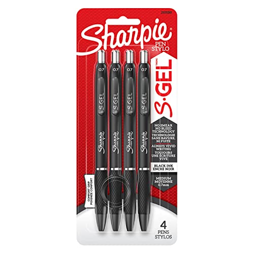 Sharpie S-Gel, Gel Pens, Drawing Pens, Gel Ink Pens For Journaling, Writing Pens, Coloring Pens, Medium Point Pens (0.7Mm), Black Ink Gel Pen, 4 Count