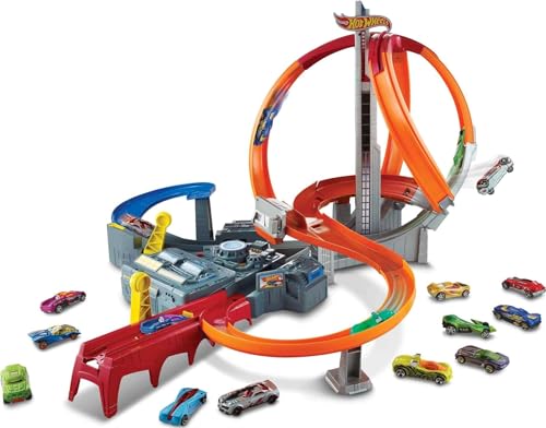 Hot Wheels Toy Car Track Set Spin Storm, 3 Intersections for Crashing & Motorized Booster, 1:64 Scale Car (Amazon Exclusive)