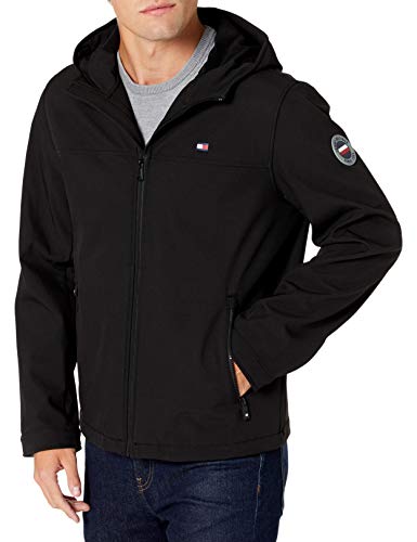 Tommy Hilfiger Men's Lightweight Performance Softshell Hoody Jacket, Black, Medium