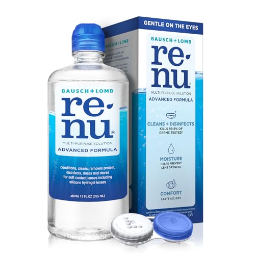 Renu Contact Lens Solution Multipurpose Disinfectant, Advanced Formula Lens Cleaner, Cleans & Moisturizes Soft & Silicon Hydrogel Lenses, 12 Fl Oz