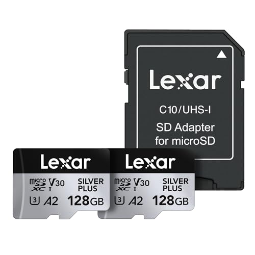 Lexar 128GB (2-Pack) Professional Silver Plus microSDXC Memory Card w/SD Adapter, UHS-I, C10, U3, V30, Full-HD & 4K Video, Up to 205/150 MB/s Read/Write, for Videographers, Gamers (LMSSIPL128G-B2ANU)