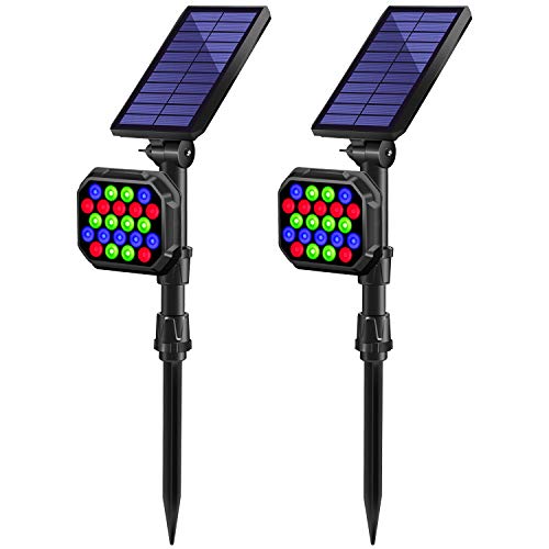 MZVUL Color Solar Spot Lights Outdoor, Bright Solar Outdoor Light Waterproof, 7 Color Auto Changing/Fixable LED RGB Lights, Solar Landscape Spotlights Outdoor Ambient Lighting for Garden Pool, 2Pack