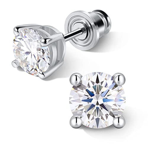 Hitlinker Moissanite Stud Earrings for Women Men, Sterling Silver Moissanite Studs Sets, 1ct D Color Brilliant Round Cut Lab Diamond Flat Back S925 Hypoallergenic Small Birthday Gifts