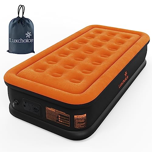 Luxchoice Inflatable Mattress with Built-in Pump Twin Deluxe Camping Air Mattress Quick Inflation Deflation Blow Up Mattresses Air Bed Portable Elevated Guest Bed for Home Outdoors Hiking Travel