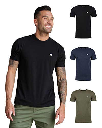 INTO THE AM Men's Fitted Crew Neck Logo Basic Tees 3-Pack - Modern Fit Fresh Classic Short Sleeve T-Shirts for Men (Black/Navy/Olive Green, Medium)