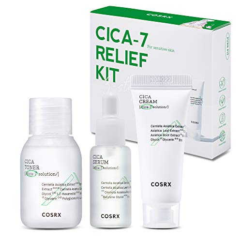 COSRX CICA Relief Kit | Toner, Serum, Cream with Centella Asiatica | Sensitive Skin, Soothing, Moisturizing | Travel Size Set, Gift Set, Korean Skin Care, Not Tested on Animals, Paraben Free