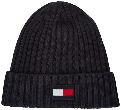 Tommy Hilfiger Men's Ribbed Cuff Beanies, Blue Flag Patch, One Size