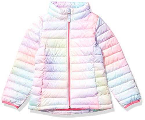 Amazon Essentials Girls' Lightweight Water-Resistant Packable Mock Puffer Jacket, Pink Ombre, Medium