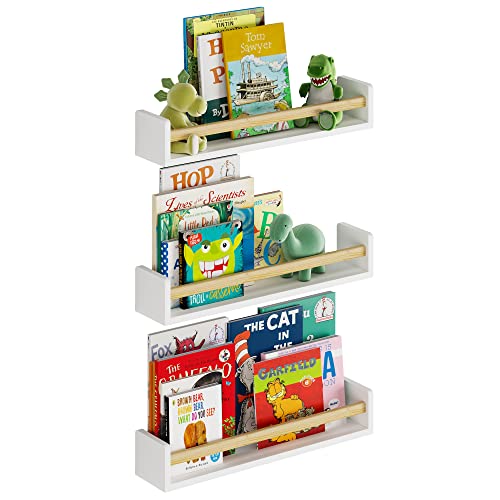 Wallniture 24' Madrid Wall Bookshelf for Kids Room Decor Floating Shelves Nursery Storage Kids Bookshelf Wall Kitchen Organization Set of 3, White