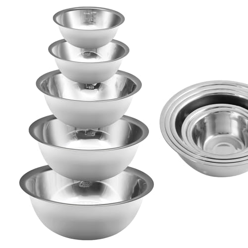 YGFRSTO Mixing Bowl Set of 5, Stainless Steel Mixing Bowls, Nesting Whisking Bowl Set for Cooking, Baking, Serving, Food/Salad Prep